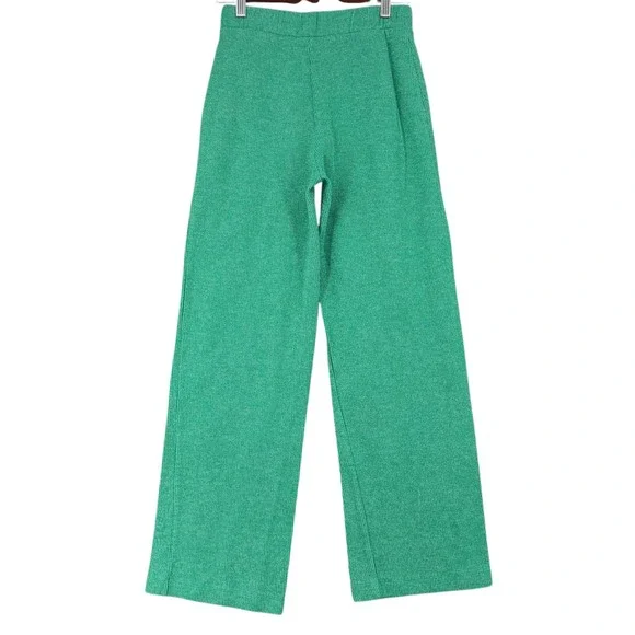 ZARA Green Ribbed Wide Leg Knit Pants Women's Size S - Picture 2 of 7